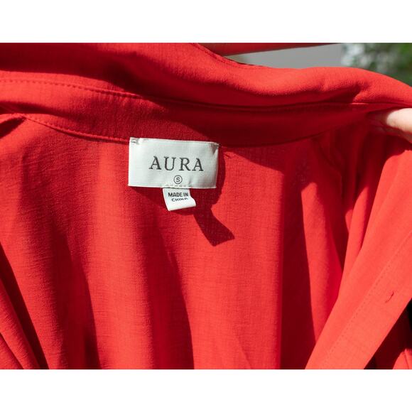 NWT Aura Red Dress Belted with Collar Capped Sleeves Size Small - Picture 5 of 8